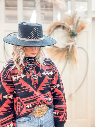 Black Aztec Knit Sweater - Allure Boutique WY