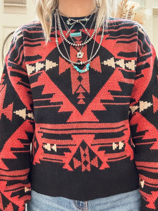 Black Aztec Knit Sweater - Allure Boutique WY