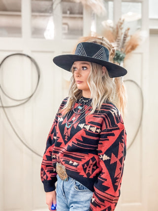 Black Aztec Knit Sweater - Allure Boutique WY