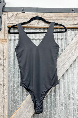 Black Basic V - Line Tank Bodysuit - Allure Boutique WY