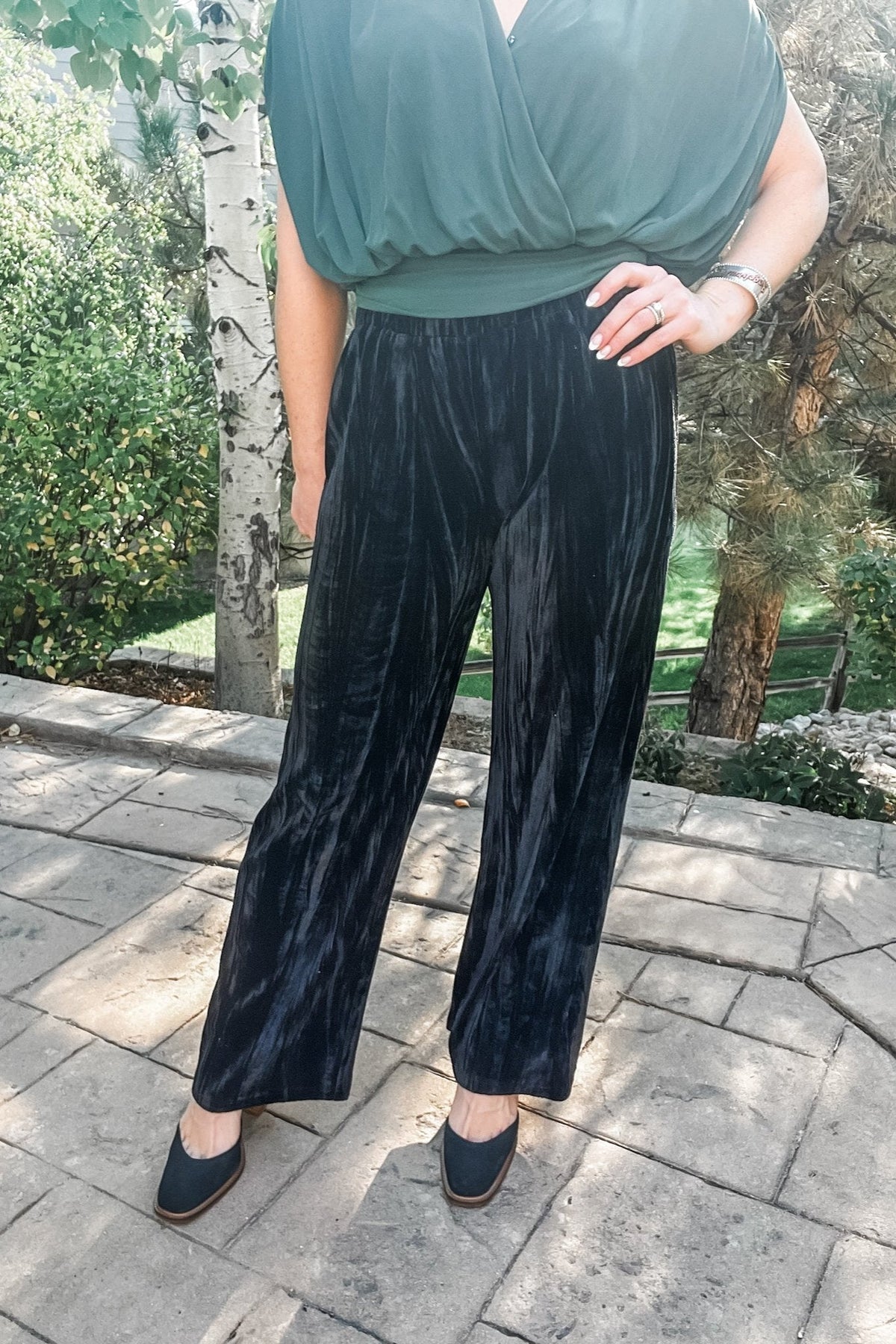 Black Crushed Velvet Trousers - Allure Boutique WY