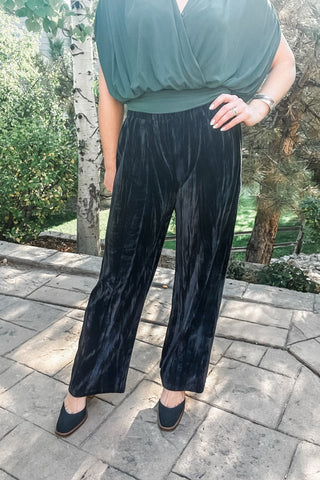 Black Crushed Velvet Trousers - Allure Boutique WY