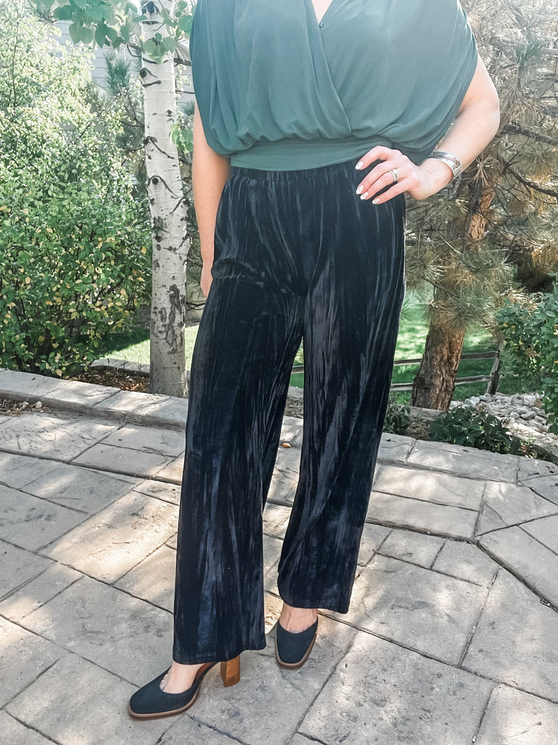 Black Crushed Velvet Trousers - Allure Boutique WY