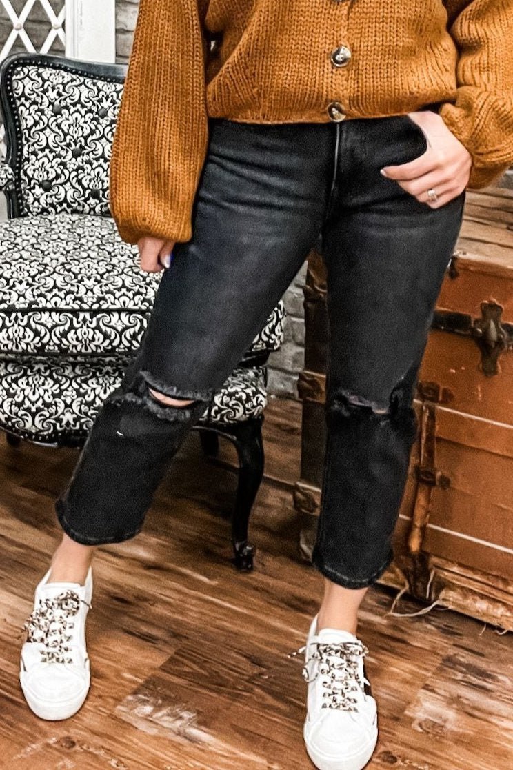 Black Distressed Crop Jean - Allure Boutique WY