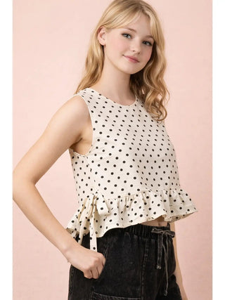 Black Dot Peplum Tank with Side Ties - Allure Boutique WY