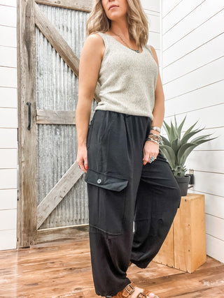 Black Flowy Cargo Pant - Allure Boutique WY