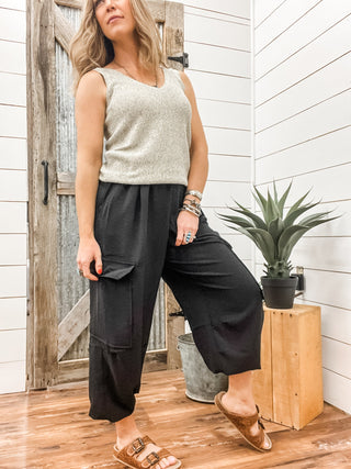 Black Flowy Cargo Pant - Allure Boutique WY
