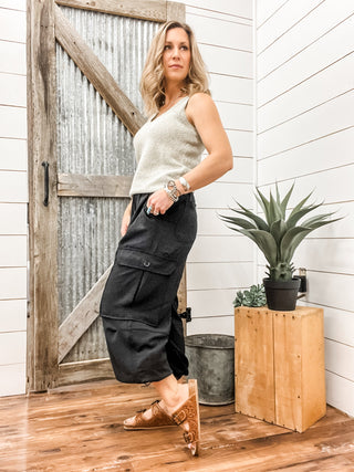 Black Flowy Cargo Pant - Allure Boutique WY