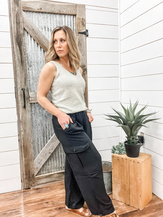 Black Flowy Cargo Pant - Allure Boutique WY