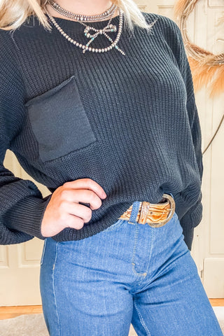 Black Knit Sweater with Pocket - Allure Boutique WY