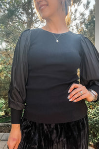 Black Mixed Media Pleated Blouse - Allure Boutique WY