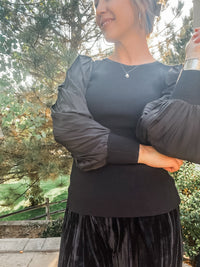 Black Mixed Media Pleated Blouse - Allure Boutique WY