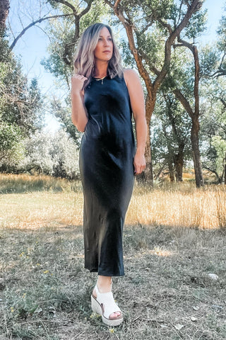 Black Olive Satin Dress - Allure Boutique WY