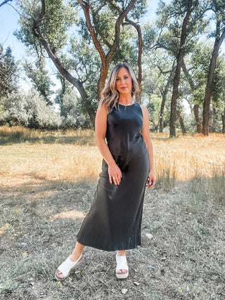 Black Olive Satin Dress - Allure Boutique WY