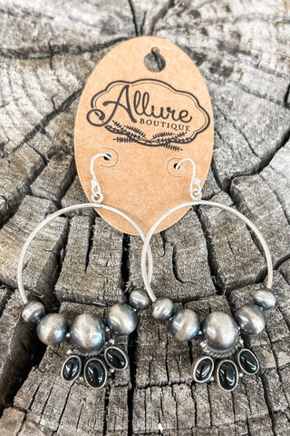 Black Onyx + Navajo Pearl Hoop Earrings - Allure Boutique WY