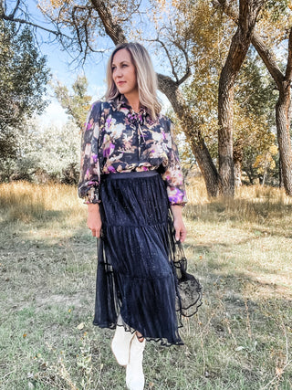 Black Pleated Chiffon Maxi Skirt - Allure Boutique WY
