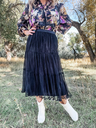 Black Pleated Chiffon Maxi Skirt - Allure Boutique WY