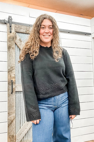 Black Pointelle Hem Sweater - Allure Boutique WY