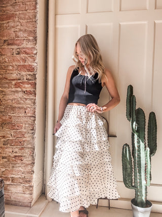 Black Polka Dot Tiered Maxi Skirt - Allure Boutique WY