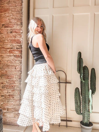 Black Polka Dot Tiered Maxi Skirt - Allure Boutique WY