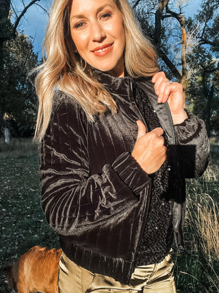 Black Quilted Velvet Jacket - Allure Boutique WY
