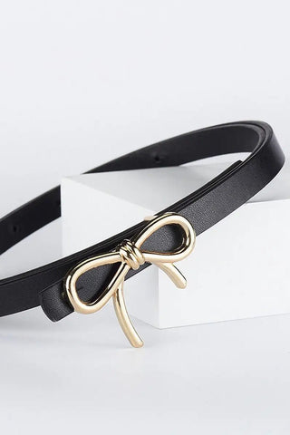 Black Skinny Belt with Gold Bow - Allure Boutique WY