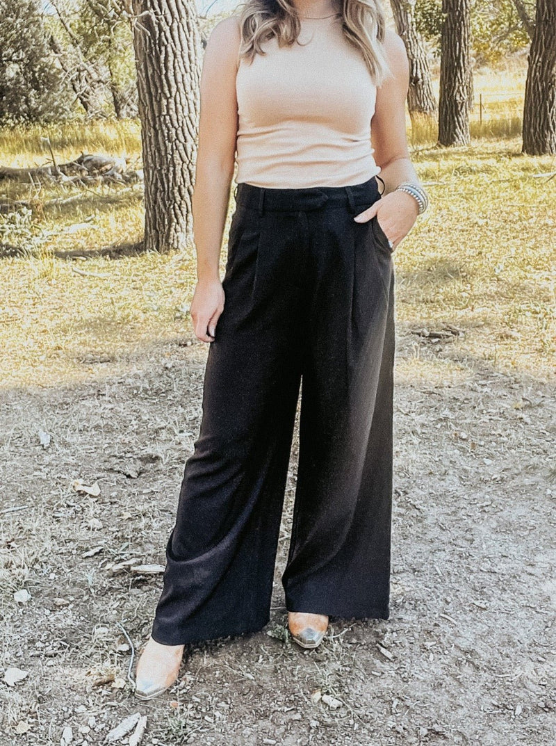 Black Wide Leg Woven Pants - Allure Boutique WY