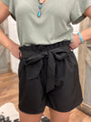 Black Paper Bag Shorts with Tie Waist