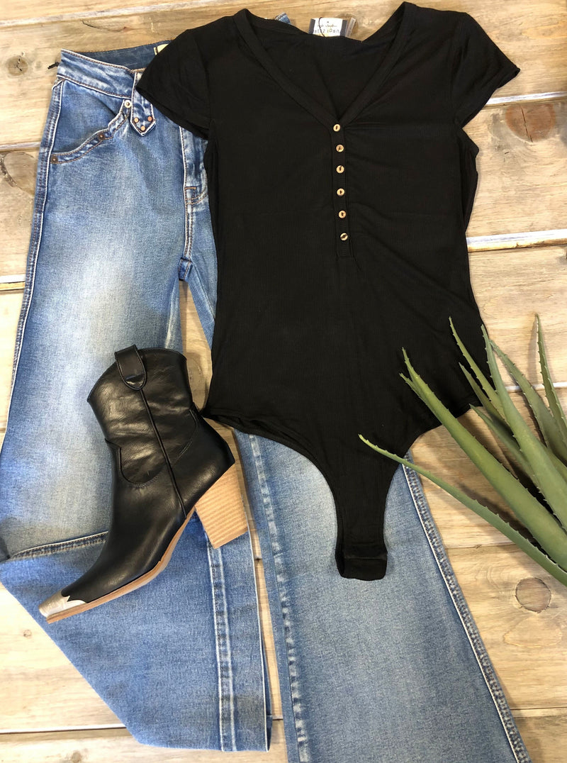 Black Short Sleeve Basic Bodysuit
