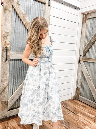 Blue Floral Corset Midi Dress - Allure Boutique WY