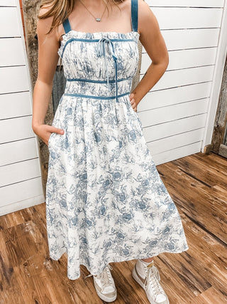 Blue Floral Corset Midi Dress - Allure Boutique WY