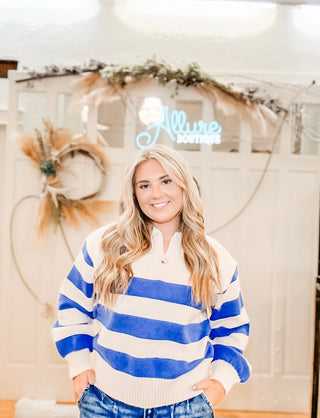 Blue Striped Varsity Sweater - Allure Boutique WY