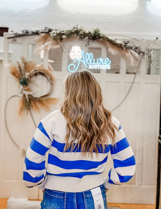 Blue Striped Varsity Sweater - Allure Boutique WY