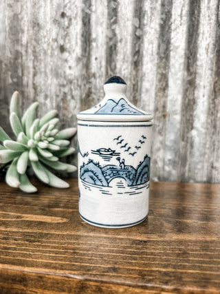 Blue + White Patterned Apothecary Jar - Allure Boutique WY