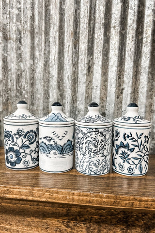Blue + White Patterned Apothecary Jar - Allure Boutique WY