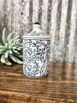 Blue + White Patterned Apothecary Jar - Allure Boutique WY