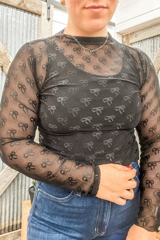 Bow Lace Layering Long Sleeve Top - Allure Boutique WY