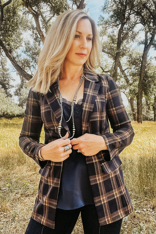 Boyfriend Blazer Navy Plaid - Allure Boutique WY