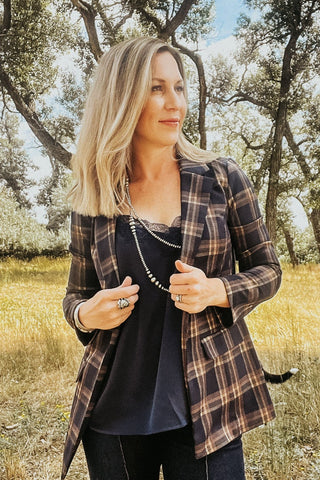 Boyfriend Blazer Navy Plaid - Allure Boutique WY