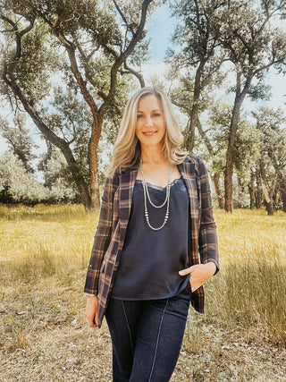 Boyfriend Blazer Navy Plaid - Allure Boutique WY
