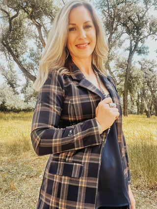Boyfriend Blazer Navy Plaid - Allure Boutique WY