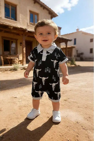 Boys Bull Skull Print Romper - Allure Boutique WY