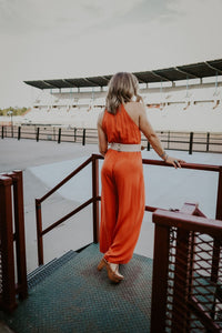 Brick Red Halter Neck Jumpsuit - Allure Boutique WY