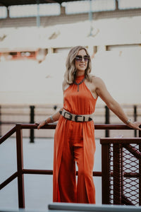 Brick Red Halter Neck Jumpsuit - Allure Boutique WY