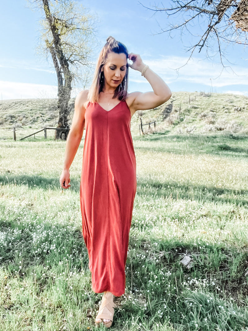 Brick V-Neck Modal Maxi Dress - Allure Boutique WY