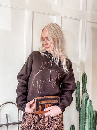 Brown Bucking Bronco Sweater - Allure Boutique WY