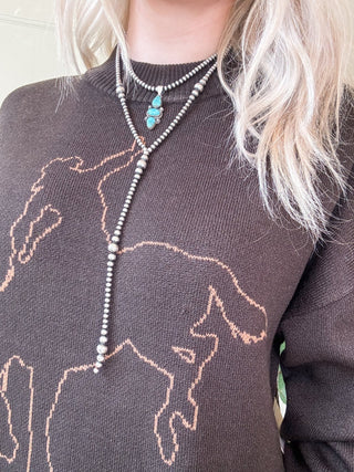 Brown Bucking Bronco Sweater - Allure Boutique WY