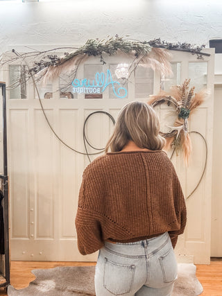 Brown Dolman Sleeve Crop Sweater - Allure Boutique WY
