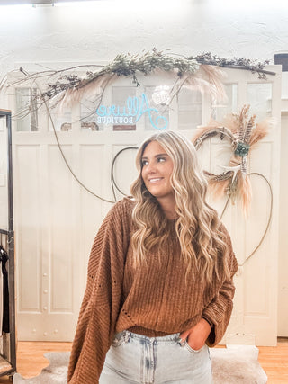 Brown Dolman Sleeve Crop Sweater - Allure Boutique WY