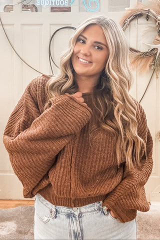 Brown Dolman Sleeve Crop Sweater - Allure Boutique WY